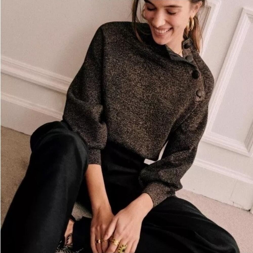 Sézane Metallic Black Crewneck Sweater